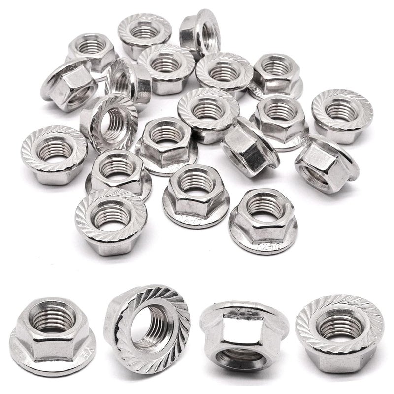 BUXIMN M10 x 1.25mm Flange Nut, 304 Stainless Steel Serrated Flange Metric Hex Flange Nuts Bright Finish Thread Hardware Nuts (20pcs) - Image 1